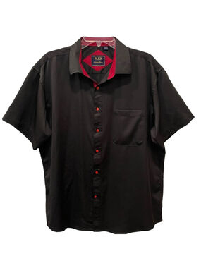 FLEX Mens Luxury Collection XL Button Down Shirt Short Sleeve Black Red Trim